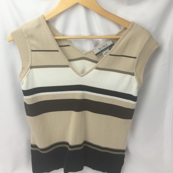 Sleeveless tan striped sweater