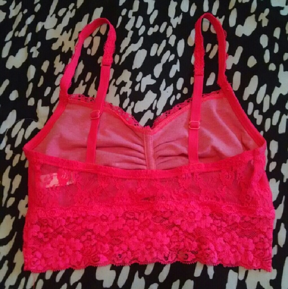Neon Coral Lace Crop Top - Picture 2 of 2