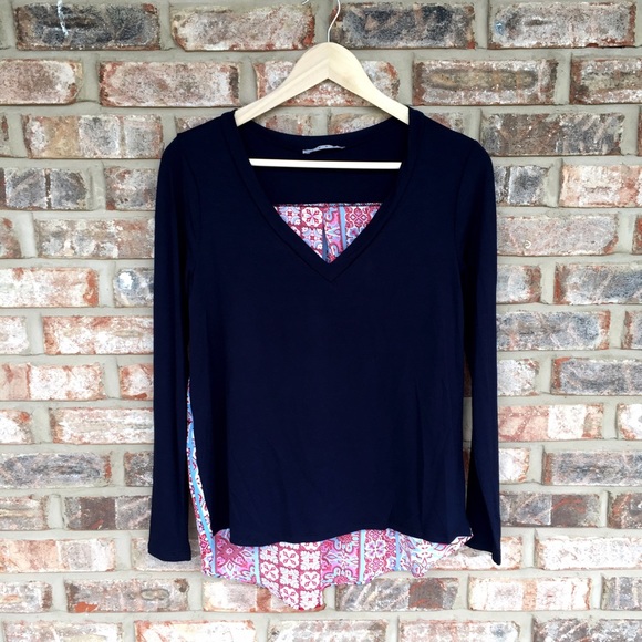 Chiffon Print Back Top in Navy - Picture 2 of 4