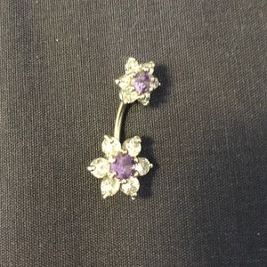 Purple flower belly button ring