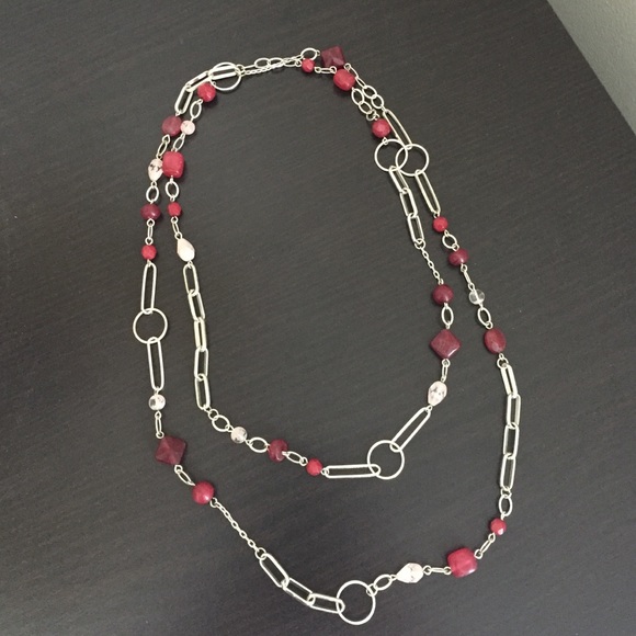 Red beaded and silver chain necklace