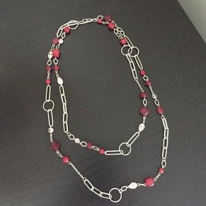 Red beaded and silver chain necklace