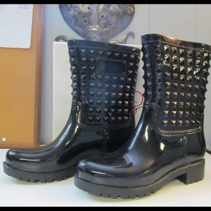 Soho Girls Black Studded Rain Boots NIB