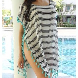 Striped Tassel Short Sleeve Cover-Up NIB