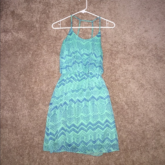 Blue green patterned mini dress