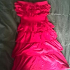 Red ruffle strapless dress