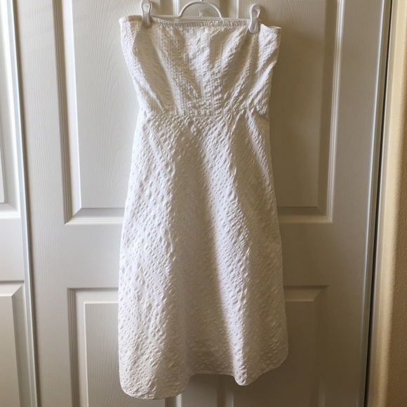J Crew White Eyelet strapless midi dress