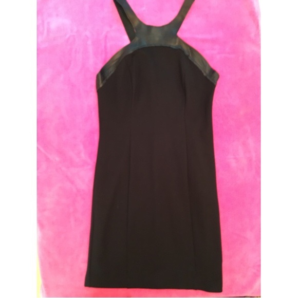 ABS Black Dress with Leather Neck Detail