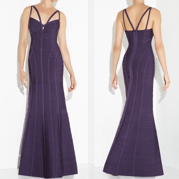 SOLDHervé Léger Purple Adalia Bodycon Mermaid Gown - Picture 2 of 4