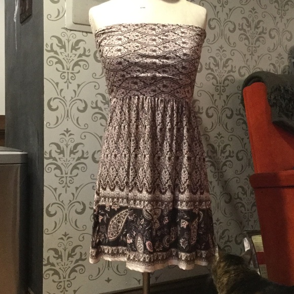 Strapless silky tie- back dress