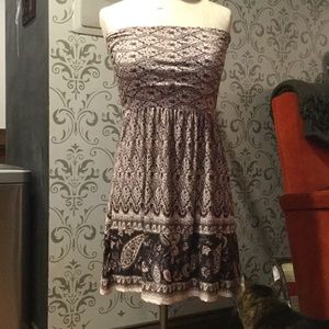 Strapless silky tie- back dress