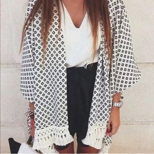 Chiffon Kimono - Black & White Boho Print