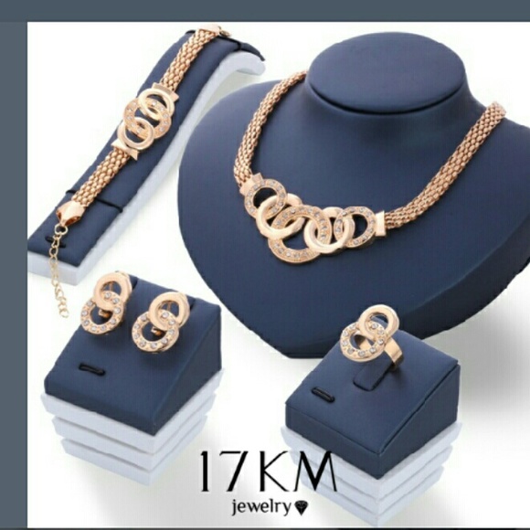 Earring Bracelet Ring Set Metal Gold