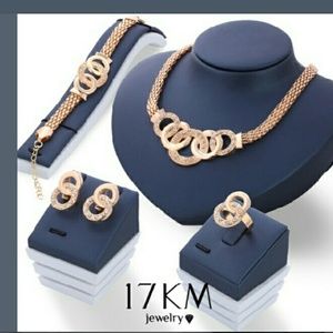 Earring Bracelet Ring Set Metal Gold