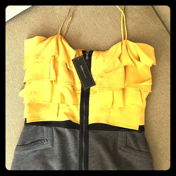 BCBG gold and gray cocktail dress