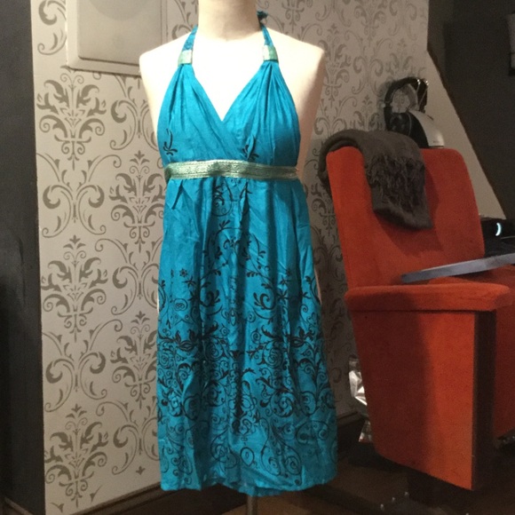 Smocked back printed halter dress