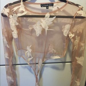 For Love and Lemons mesh appliqué floral crop top
