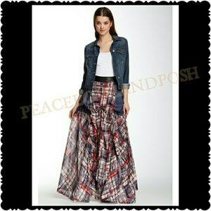 RED PLAID BOHO MAXI SKIRT