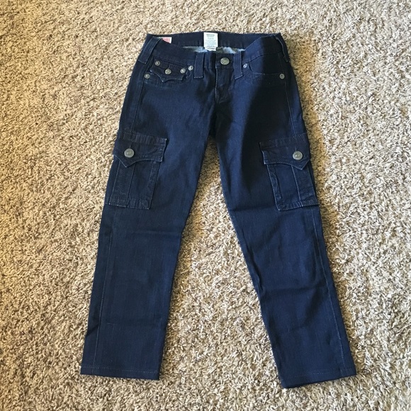 True Religion Capri Cargo Dark Wash Jeans
