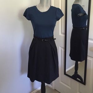 Blue/black theory dress with belt