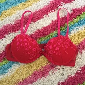 Red and pink Flower Lace Bra