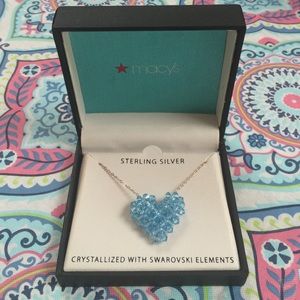 Blue Swarovski Crystal Sterling Silver 9" Necklace