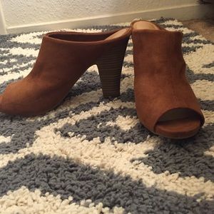 Tan Suede Mule Heels