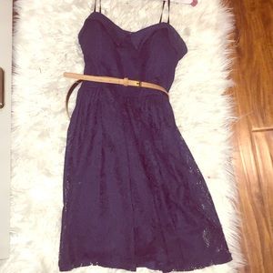 Dark blue classy Dress with belt