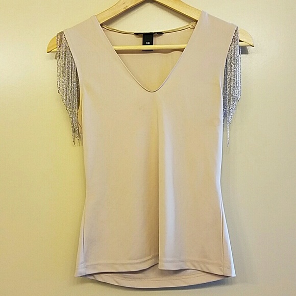 Nude Beaded sleeved H&M top
