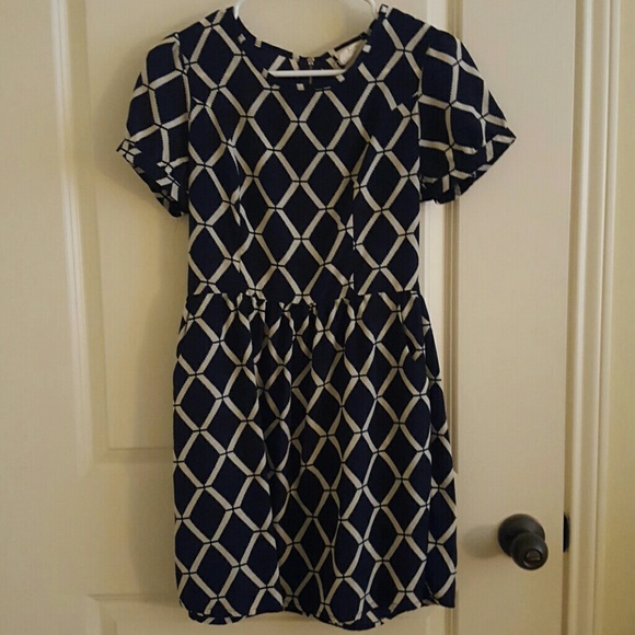 Navy and white patterned dress