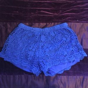 Blue crochet shorts