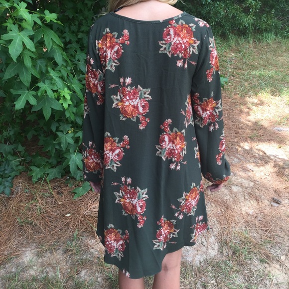 Olive floral print dress - Picture 2 of 2