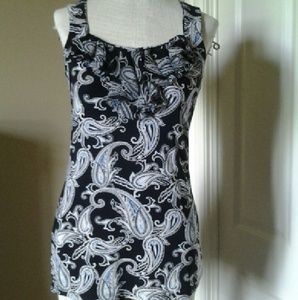 Sleeveless Black/Blue Paisley Print top
