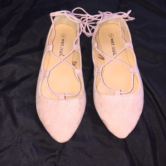 Blush/ baby pink lace up flats