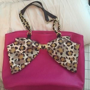 Betsey Johnson pink leopard bow tote bag
