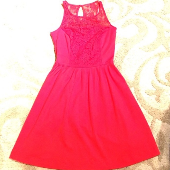 LC Lauren Conrad Red Cocktail Dress with Lace