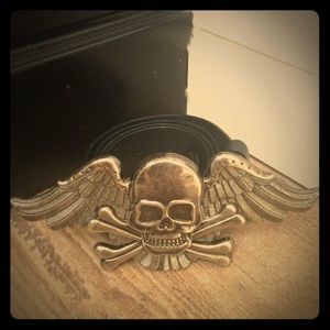 Guess Genuine Leather Belt with Skull Buckle