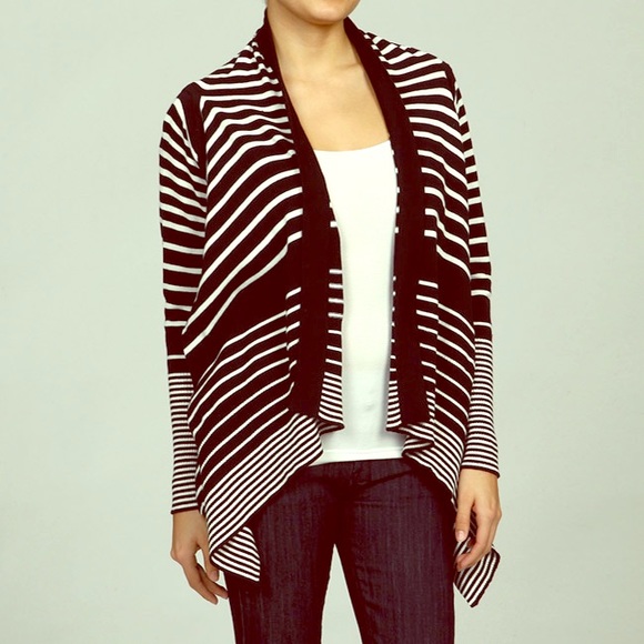 🆕 Escio Striped Waterfall Front Cardigan - Picture 1 of 3
