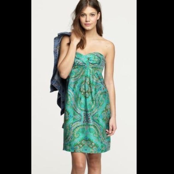 J. Crew Dresses & Skirts - {J. Crew} Jade Grn Silk Floral Strapless HP 10/29