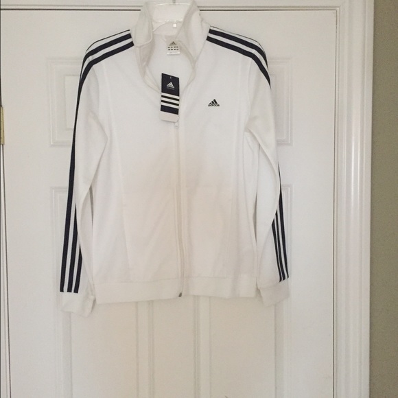 Adidas white with black stripes zip up jacket!
