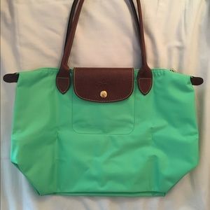 Longchamp green / teal mini tote