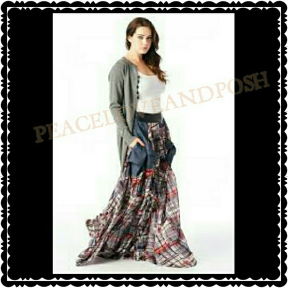 **SOLD***FLASH SALE Red Plaid Boho Maxi Skirt - Picture 2 of 4