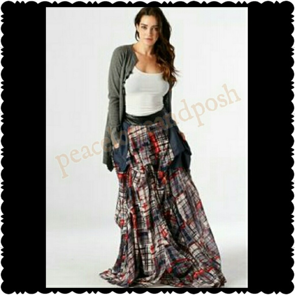 **SOLD***FLASH SALE Red Plaid Boho Maxi Skirt - Picture 4 of 4