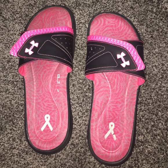 Pink underarmour slides