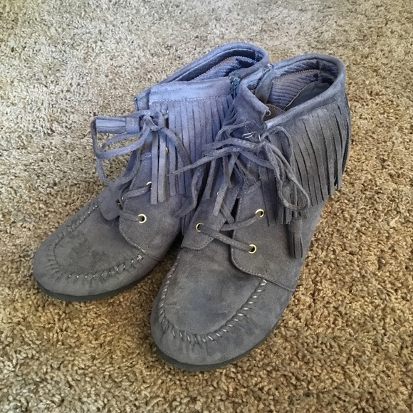 Suede wedged booties