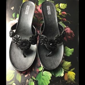 Kenneth Cole Reaction Black Beaded Wedge Sandals