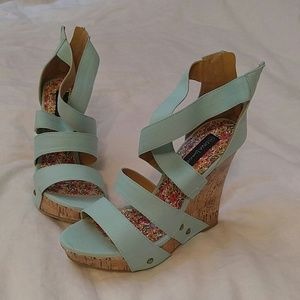 Mint strappy wedge sandal