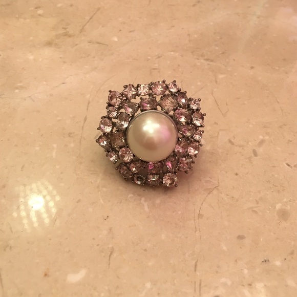 Costume pearl and diamond ring