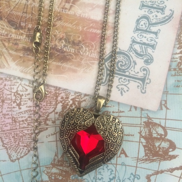 🆕Ruby Crystal Encased in Winged Heart Necklace - Picture 2 of 2