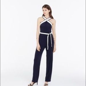 Ann Taylor Navy Blue and White Jumpsuit